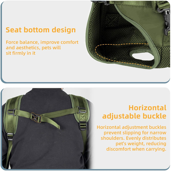 Сумка-переноска для собак, м'яка переноска для собак, для маленьких та середніх собак, зручна для прогулянок, велосипедів та походів (чорний, армійний зелений)