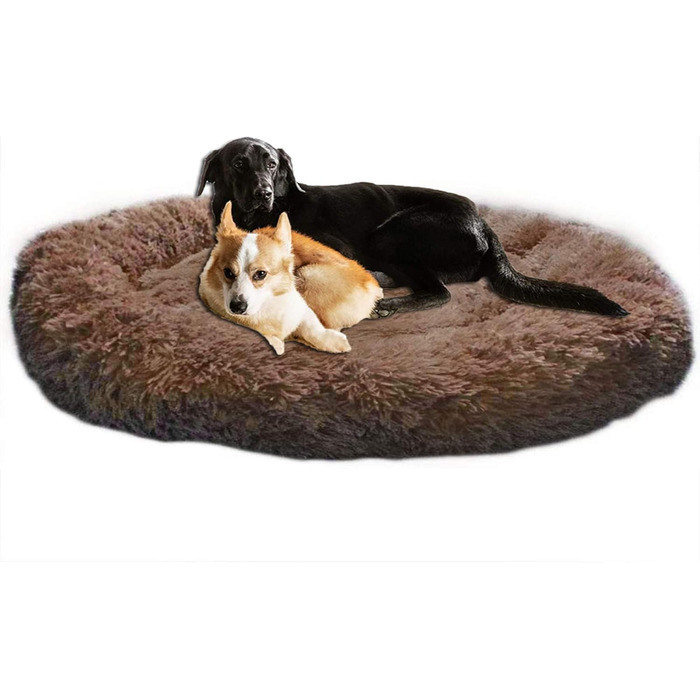 Ортопедичне ліжко для собак XXL: зручне диван-софа для великих собак (лабрадорів) з м'якою оксамитовою оббивкою, овальне, з ефектом пам'яті, антистрес, коричневе, миється