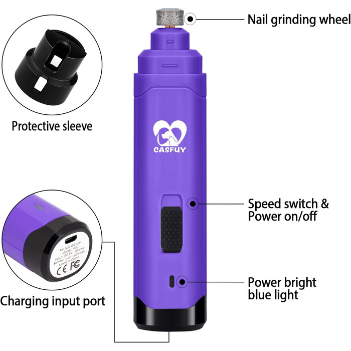 Електричний триммер для собак та котів Casfuy - професійний, 2 швидкості, фіолетовий