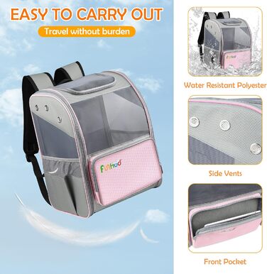 Рюкзак для тварин ALLSOPETS, складаний рюкзак-переноска для котів та маленьких собак, рожевий. Ідеально для подорожей, походів та кемпінгу. Знімний килимок.