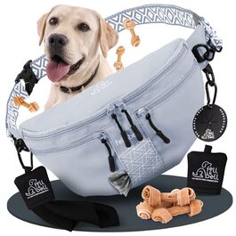 Водонепроникний ласоконний мішечок для собак fell&bell Leckerlitasche – з 2 відділеннями для снеків, 1,8 л основного відділення, кишенькою для телефону та диспенсером для відходів | Сумка для годування собак, тренувань та цуценят, блакитно-сіра