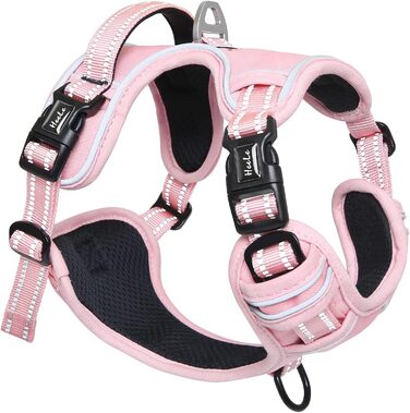 Шлейка для собак HEELE без натягу, для маленьких собак, регульована світловідбиваюча шлейка, дихаюча шлейка з м'якою ручкою, No-Pull Dog Harness, світло-рожева, S, обхват грудей: 35-61 см
