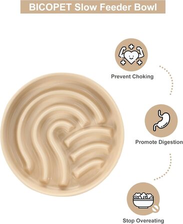 Миска для собак Slow Feeder з кераміки з антиковзним силіконовим краєм - миска-лабіринт для запобігання здуття та ожиріння (Apricot-S) Small Waves-Apricot