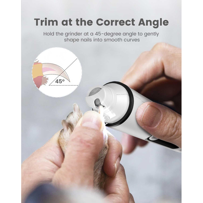 PAPMINI 2-в-1 триммер для когтів та стрижка когтів для собак, безшумний, акумуляторний, для великих, середніх та маленьких собак, білий