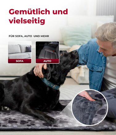 Лежак-декa для собак HS-Hundebett, L (75x115 см), двосторонній, м'який, 3 см наповнювач, для дивану, авто й переноски, сірий з лапкою, зроблено в Німеччині