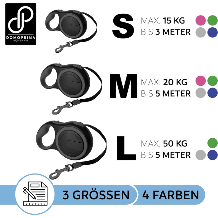 Рулетка для собак DOMOPRIMA, 3 розміри (S, M, L), 4 кольори (сірий, блакитний, зелений, рожевий) - Міцна та безпечна рулетка з відбиваючим ремінцем. Зелена, L