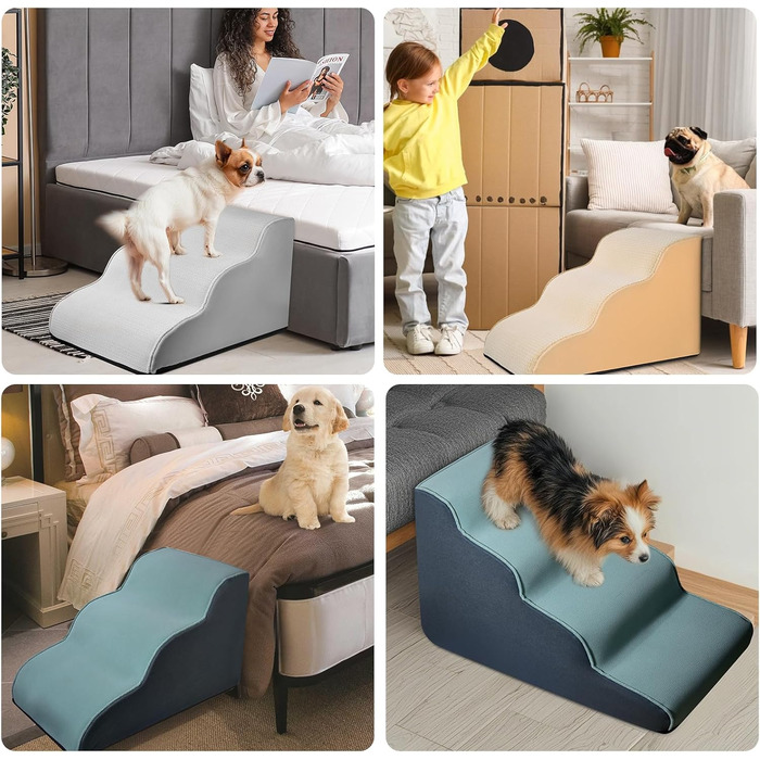 Сходинки для собак маленьких порід, 4-ступеневі сходи для ліжка, дивану, крісла, з м'якою підкладкою, антиковзні, збалансовані, для дому, Бежевий