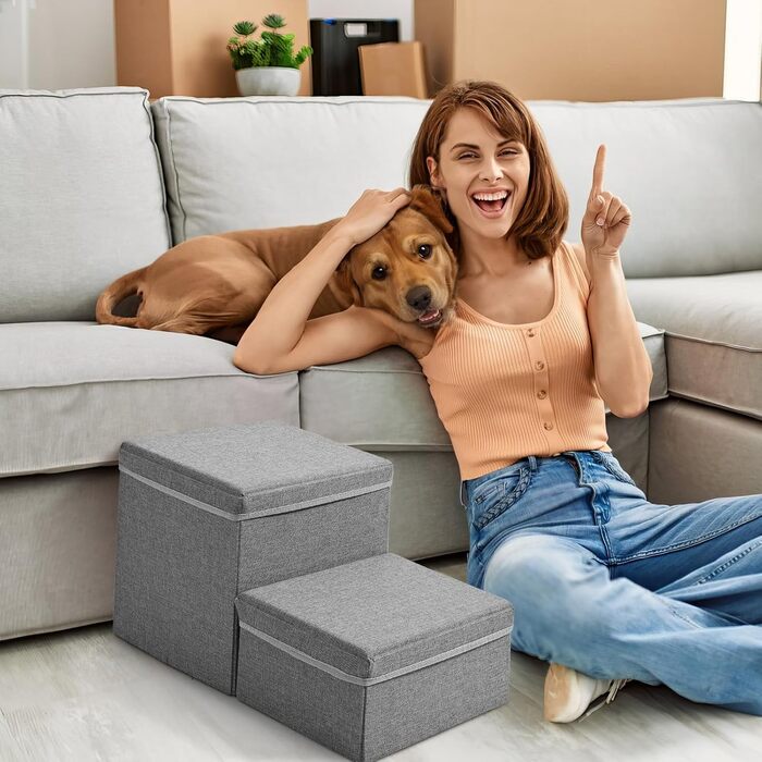 Сходинки для собак маленьких порід, складані. Сходи для котів з ящиками для зберігання. Сходи для домашніх тварин на диван та ліжко (2 сходинки)