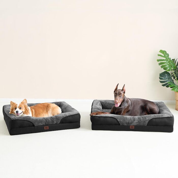 Ортопедичне ліжко для собак великих порід EHEYCIGA, 106.5x76x18.5 см, Memory Foam, водонепроникне, сіре/чорне