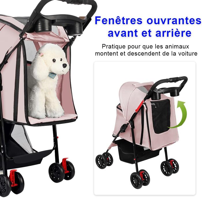 Дитяча коляска для собак та котів Homewell, складана, до 20 кг, з ременями на плече, багажником та тримачем для напоїв (Рожева)