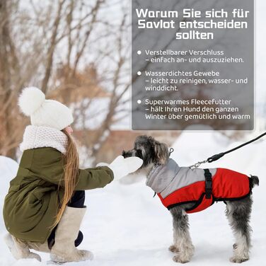 Теплий зимовий одяг для собак Savlot: водонепроникна куртка з флісовою жилеткою та регульованою блискавкою, червона (L)