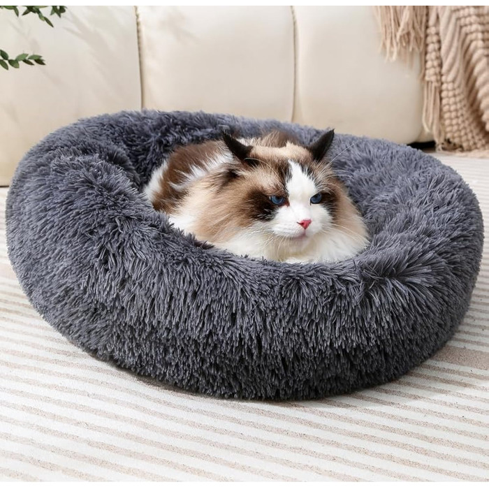 Кругліше плюшеве ліжко-пончик для собак та котів, маленьке, неслизьке, тепле та затишне, для тварин до 5 кг, розмір 43x43x12 см