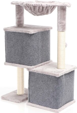 Котячий будиночок-крізьомачка Fudajo сірого кольору, 71,5 см, з платформою для відпочинку, лежаком, дряпалкою та будиночком для котів. Кліматичний комплекс для котів