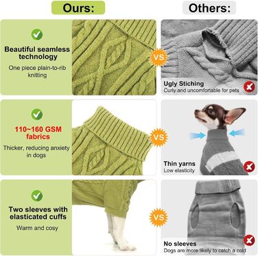 BEAUTYZOO Пуловер для собак - теплий в'язаний, з коміром-стійкою, для дрібних та середніх собак, цуценят, весни, осені, зими, зелений, S/M