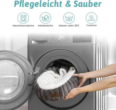 Кругле ліжко для собак COZY KISS з ковдрою, антистресове, для середніх та великих собак, м'яке, з штучним хутром та неслизьким дном (89x89x18 см, сірий)