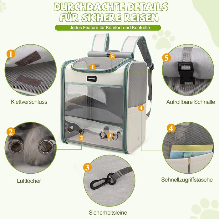 Рюкзак для котів великих порід ALLSOPETS, складаний рюкзак для собак та котів, дихаюча переноска для подорожей, прогулянок та походів (димно-зелений)