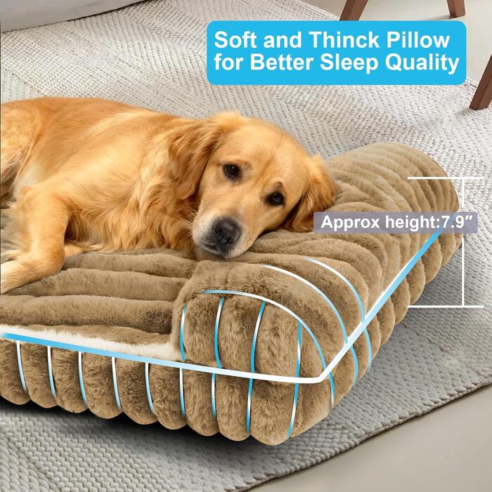 Комфортне ліжко для собак великих порід, знімний та пральний чохол, плюшеве ліжко Deluxe для клітки, неслизька підстилка для тварин, матрац для собачої будки (X-Large, Коричневий)