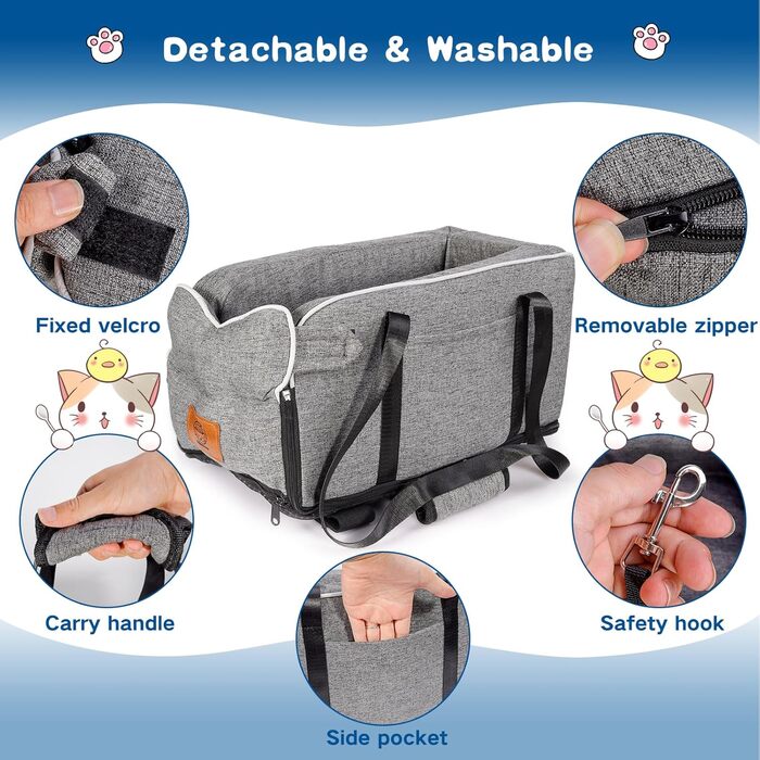 Автокрісло для собак до 5.4 кг | Універсальна консоль в авто | Знімне, миється | Безпечне автокрісло для тварин Pure Grey One Size