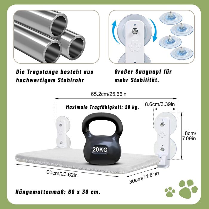 Кігтеточка-ліжко для котів Casgee на вікно 60x30 см, сіра, XL, з кріпленням на присосках, до 20 кг