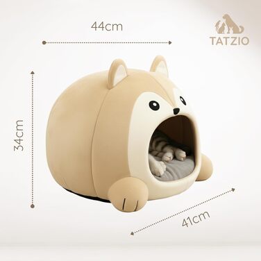 Будиночок для котів Designer Katzenhöhle (Бежевий, 44x41x34 см) – затишна печера-лігво з подушкою для кошенят та котів