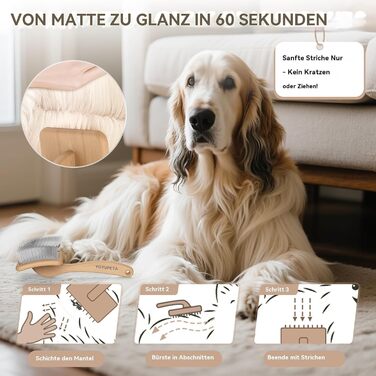 Набір для догляду за шерстю собак та котів Slicker Bürste Hund – 3 предмети: щітка Slicker, гребінь для підшерстка та гребінь з нержавіючої сталі. Підходить для довгошерстих порід: Golden Retriever, Labradoodle, Пудель. (Дуб)