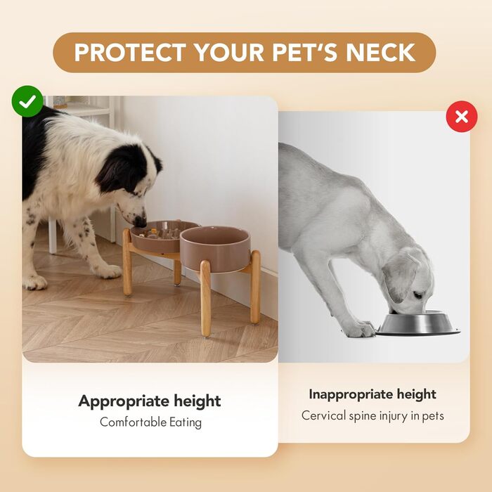 Підвищений годівниця для котів та собак з кераміки, для повільного годування, 13 см та 15,5 см миски, дерев'яний підставник, 2 шт. світло-зелений + підставка