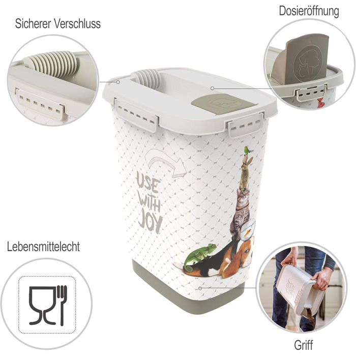 Контейнер для корму Rotho MyPet Cody 10л з кришкою та клапаном, BPA-free, антрацит/білий