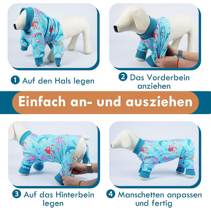 Піжама для собак, трикотажна, цільнотіла, для великих собак, тепла, блакитна - XL