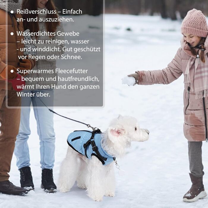 Водонепроникний теплий зимовий одяг для собак - куртка-пуловер 2 в 1, XS, блакитний