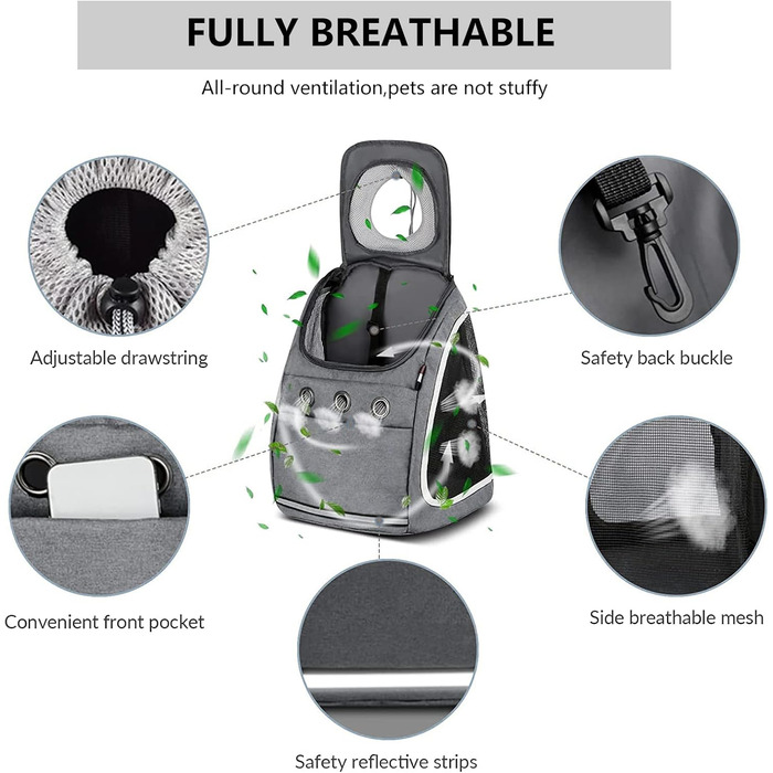 PETCUTE Рюкзак для собак і котів, переноска для тварин, рюкзак для подорожей, піших прогулянок та кемпінгу (темно-сірий)
