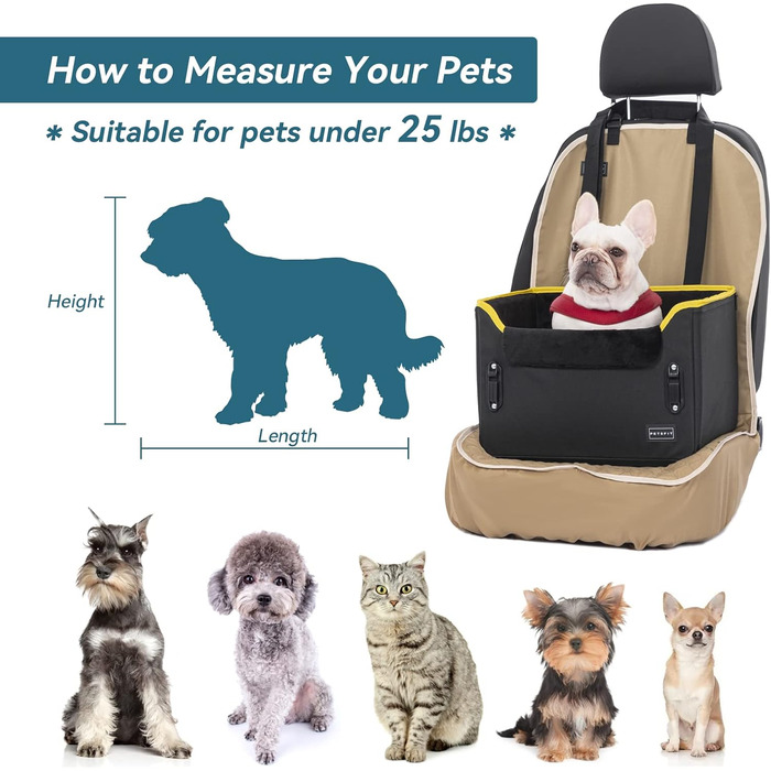 Автокрісло для собак Petsfit: безпечне та зручне автоліжко для маленьких собак, чорного кольору