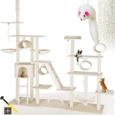 Дряпка для котів tectake Snooky | Ігровий центр з багатоярусною дряпкою та будиночком | Платформи для спостереження (Сірий, Бежевий)