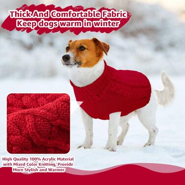 Пуловер для собак SlowTon, пуловер з коміром-стійкою для маленьких та середніх собак, теплий зимовий пуловер з отвором для повідка, червоний, розмір M