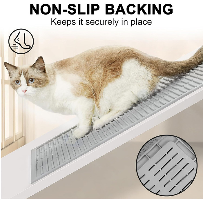 Килимок для котячого туалету PetNova, 101.6 x 76.2 см, силікон, вологостійкий, з рельєфом, легко миється, для кількох котів, сірий колір