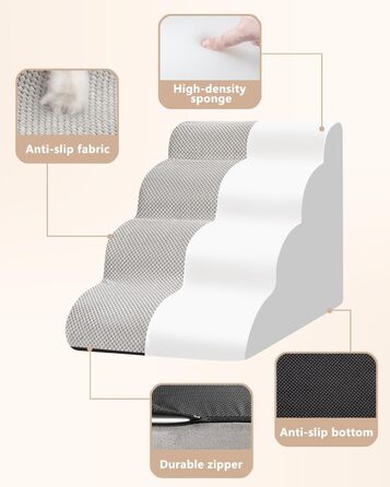 Сходинки для собак та котів до ліжка/дивану, 4-ступеневі, сірого кольору, 44.2 см, зручні та довговічні