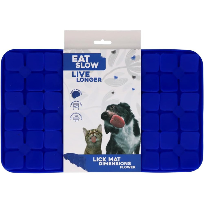 Килимок для собак з квітковим візерунком 21 x 34 см - Силіконовий повільний годівник, миється в посудомийній машині (Блакитний)