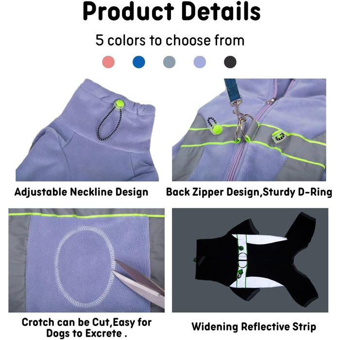 Флісовий теплий зимовий костюм для собак BT Bär з кільцем D, світловідбиваючими елементами, для малих та середніх собак (S, фіолетовий)