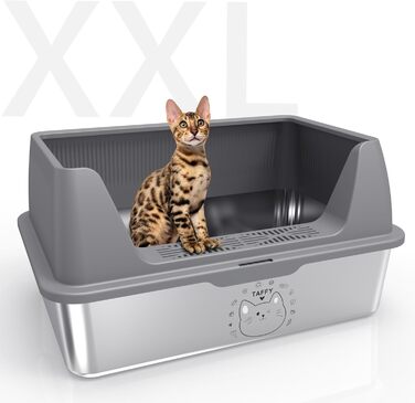 Котячий туалет із нержавіючої сталі XXL 20л з кришкою, великої місткості, з наклейками, проти протікань і розбризкування, легке очищення, 60x40x30 см