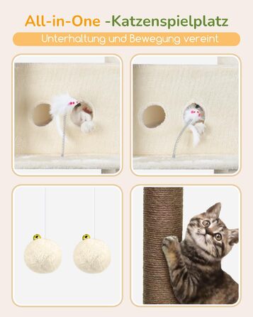 Комплекс для котів Globlazer Kratzbaum Beige XXL (204 см) для великих котів: будиночок, платформа, гамак, іграшки