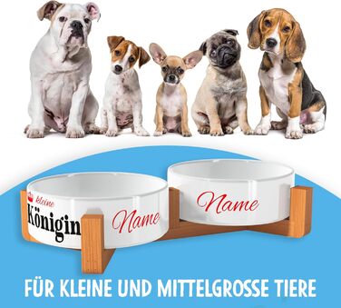 Персоналізована миска для собак OWLBOOK з ім'ям - подвійна керамічна миска з бамбуковим каркасом, 300 мл