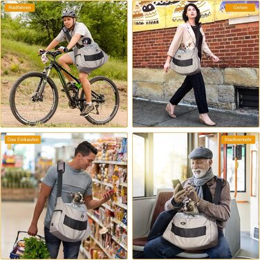 Сумка-переноска для собак Ownpets, сіра, до 6 кг, з регульованим ременем та кишенями, 42x25x14 см