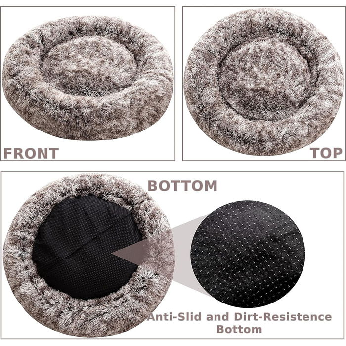 Крісло-лежанка для собак XXL, кругле, знімний, пральний чохол, анти-тривожне, штучне хутро, м'яке, комфортне, пухнасте ліжко для тварин (100 см), велике - 100 см (дуже велике - 115 см, коричневе)