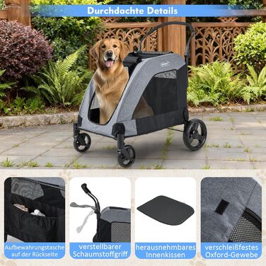 Візок для собак GOPLUS, розкладний, 60 кг, з кишенями та сіткою, 67 x 98 x 88 см