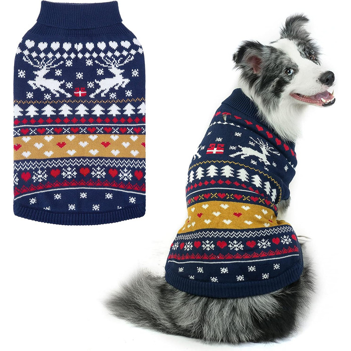 Пуловери для собак PUPTECK: теплі зимові пуловери для малих, середніх собак та цуценят. Зимовий одяг для собак, теплий, кольоровий, класичний, синій.