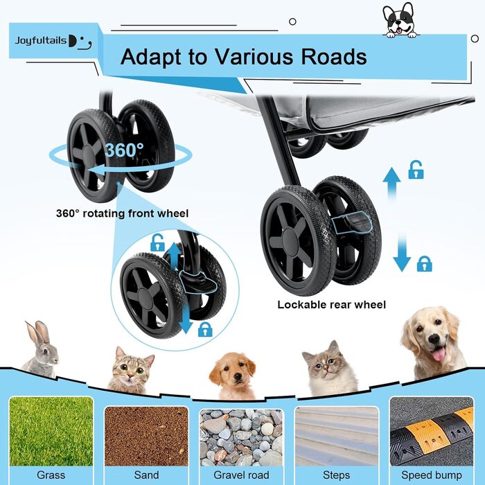 Візок для собак Joyfultails, складний, для маленьких собак та котів до 20 кг (сірий)