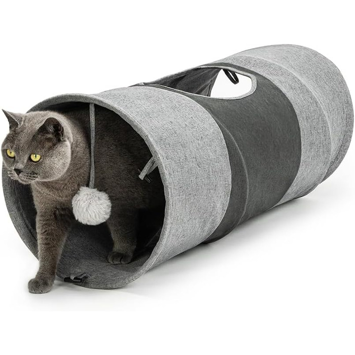 Туннель для котів Lionto з іграшковою кулькою, 30x70 см, розкладний, з матеріалу, що легко чиститься, для котів, міцні іграшки для котів, діаметр 30 см