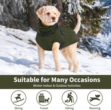 Зимовий теплий одяг для собак Lelepet: куртка з інтегрованим шлейкою, вітронепроникний флісовий одяг, світловідбиваюча жилетка для собак, XL (армійний зелений)
