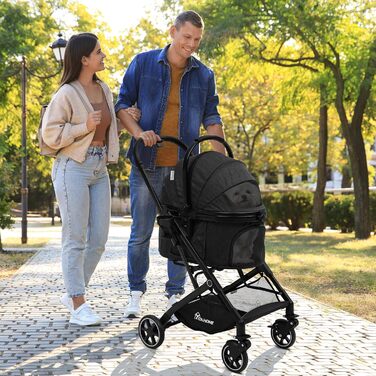 Візок для собак YITAHOME - чорний, для маленьких собак до 15.9 кг, 3-в-1, складаний, візок для котів та дітей