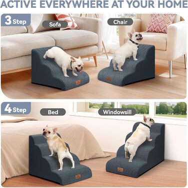Сходинки для собак 4-х ступінчасті для ліжка, 50,8 см, вигнута сходинка для літніх/поранених собак, котів, для ліжка, стільця або дивану, преміум-піна, антиковзаюча рамка для собак