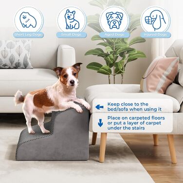 Сходинки для собак маленьких порід, 3 сходинки, 40 см, для дому, миються, неслизькі, для котів та собак, сірі